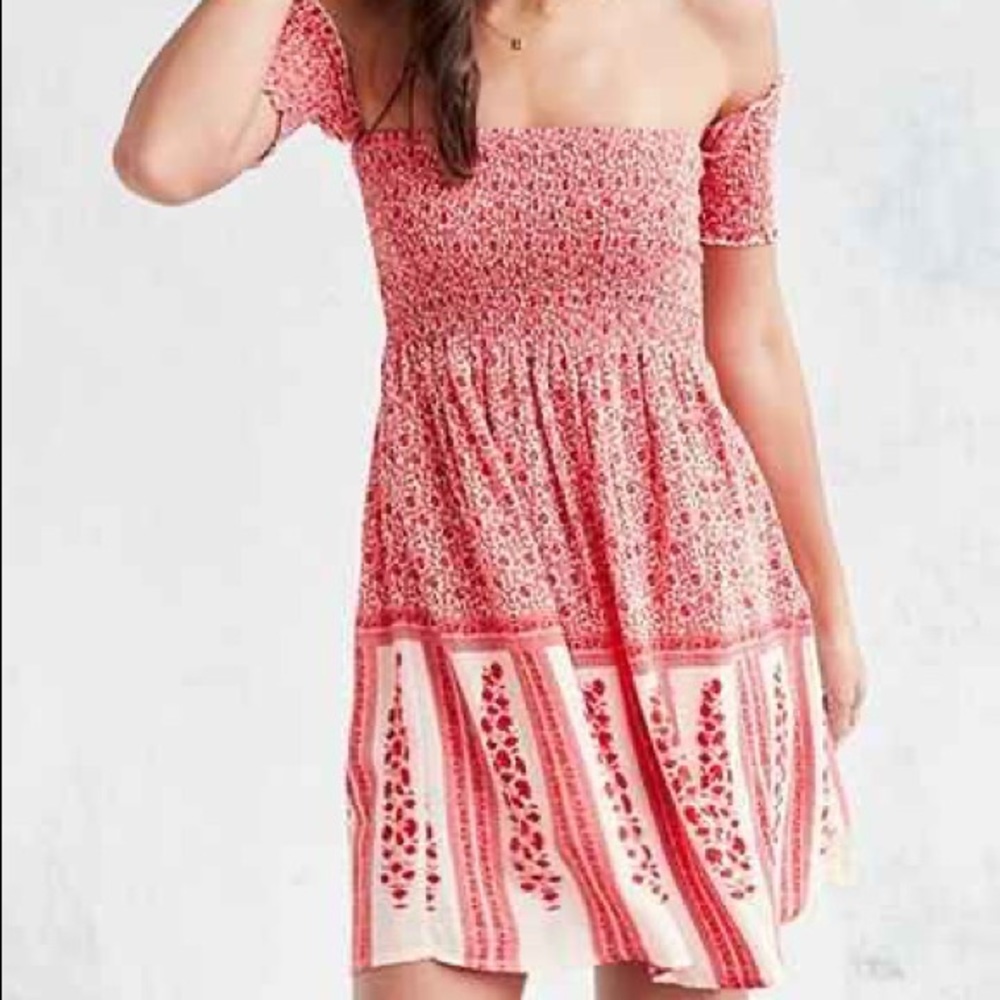 Urban Outfitters Red Floral Smocked Dress